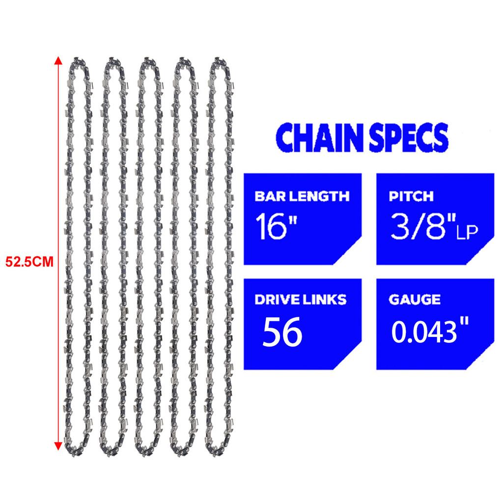 16 Inch Chainsaw Chain 3/8" LP Saw Chains 56 Drive Link Electric Saw Replacement Chainsaw Saw Chain 0.043" Chain gauge