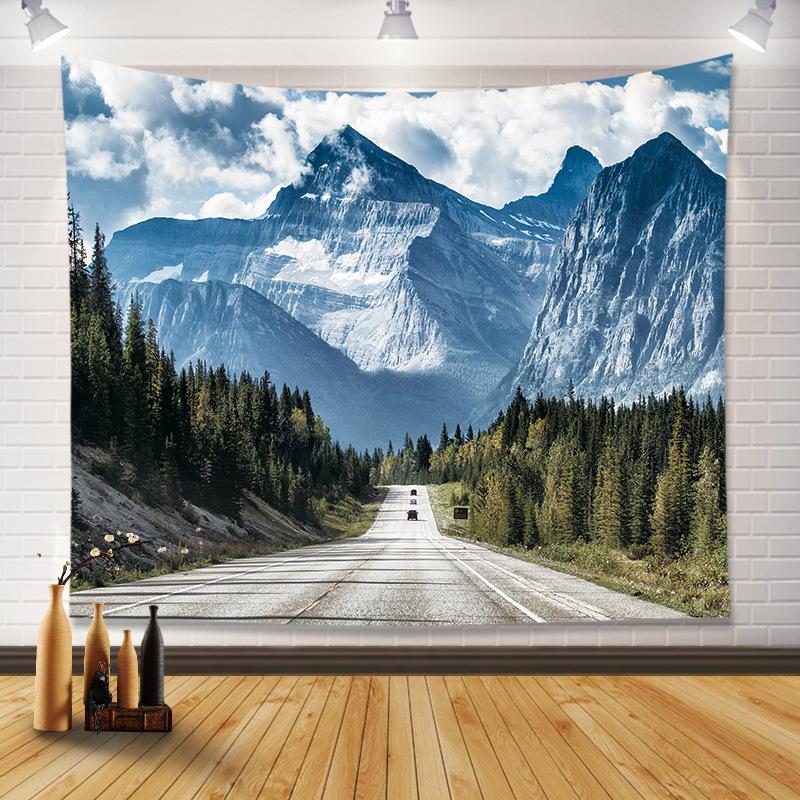 VIKAMA American Highway Snow Mountain Tapestry Outdoor Landscape Wall Hanging for Bedroom Living Room Homestay Decor 74x94cm(29x37in)