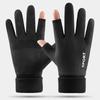 Autumn and Winter Suede Fleece Warm Full Finger Gloves  Outdoor Cycling and Driving Anti Slip and Windproof Touch Screen Exposed Two Finger Gloves