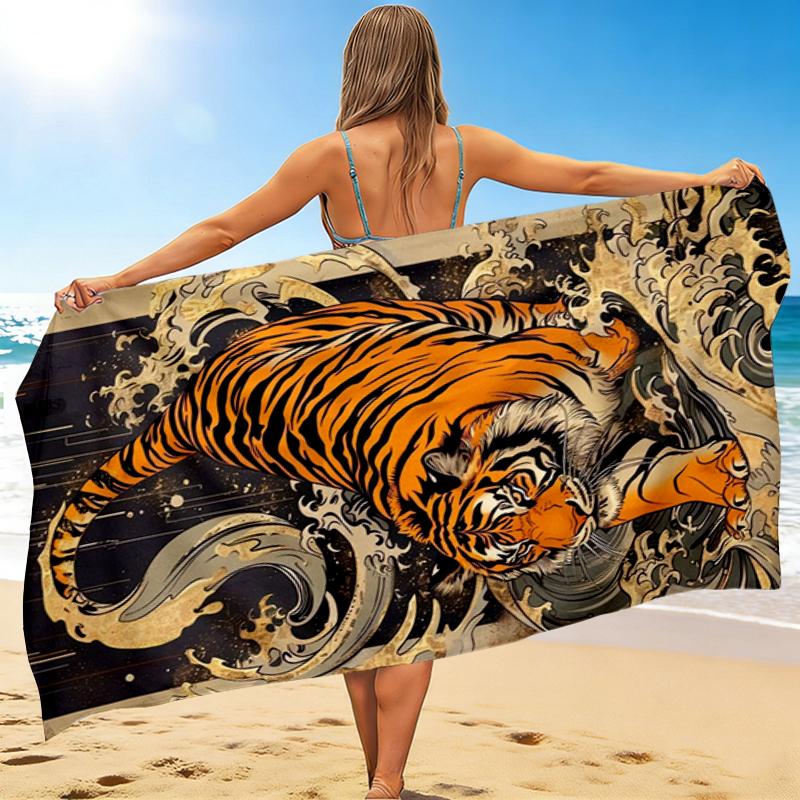 1Pc Tiger Motion Art Beach Towel Quick Dry Multiuse For Beach Pool Gym Yoga Home Travel Christmas Halloween Xmas Gift G1166