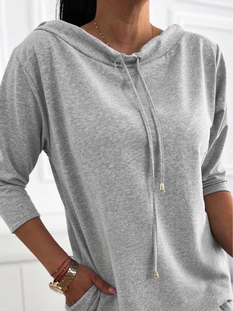 2026 Damen Mode Lässig Stehkragen Kordelzug 3/4 Ärmel Mit Kapuze Sweatshirt Kleid