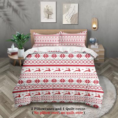 3pcs Marry Christmas Bedding Set Snowflake Deer Print Breathable Duvet Cover King Queen Twin Single Size Bithday Gift Room Decor