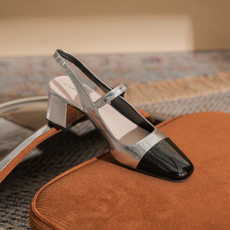 Fashion Niche Design Classic Color Matching Square Head Rear Thick Heel Mary Jane New Women's Sandals
