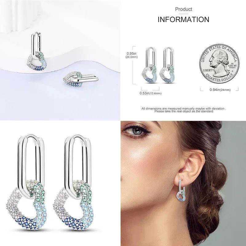 925 Silver Love Feather Moon Star Heart Earrings Fit Original Charms Hoop for Women Girls Stud Earring Jewelry Gifts