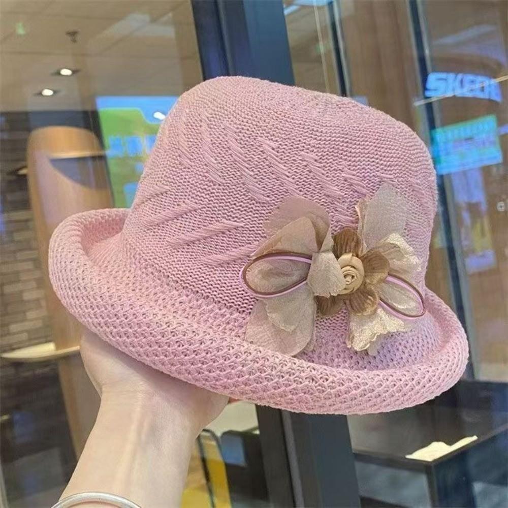 Rolled Brim Flower Fisherman Hat Solid Color Women Sun Cap Casual Sunscreen Bucket Cap  Summer
