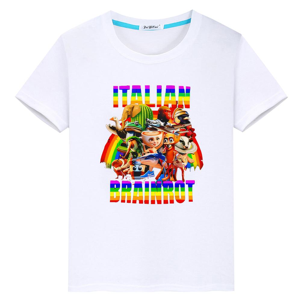 

Italian Brainrot t shirt for kids boy 10years print 100%Cotton cartoon Tees Short Anime Tops y2k one piece kids clothes girls 100