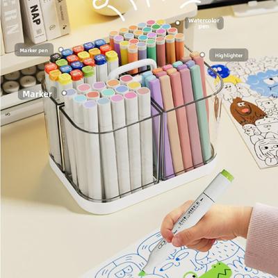 Portable Caddy with Handle, Stackable Pen Holder with 4 Compartments, Clear Pencil Organizer for Art Supplies, Crafts