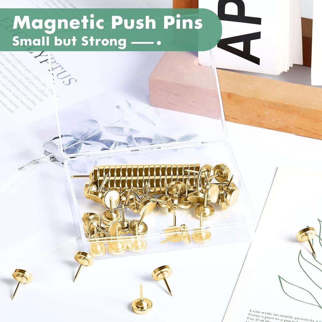 30 Sets of Thumb Tacks for Wall, Magnetic Push P, Gold Thumbtacks, Cute Flat Tacks for Cork Board, Magnetic P for Bulletin Board, Gold Flat Push P