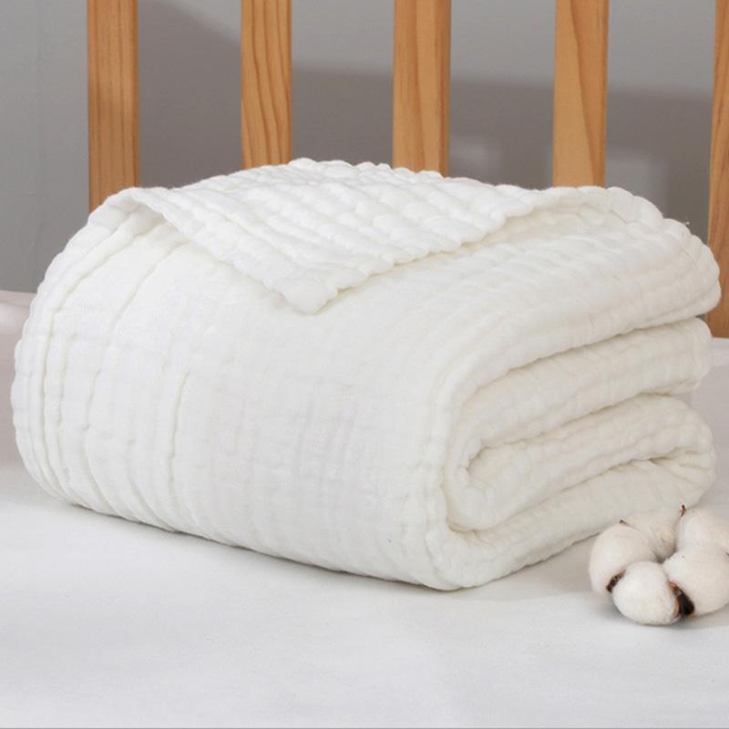 Couverture d'emmaillotage pour bébé Museline Enveloppe pour nouveau-né pour enfant Garçons Filles Serviette de bain Bébé Uni Coton Doux Housse de poussette 105*105cm blanc