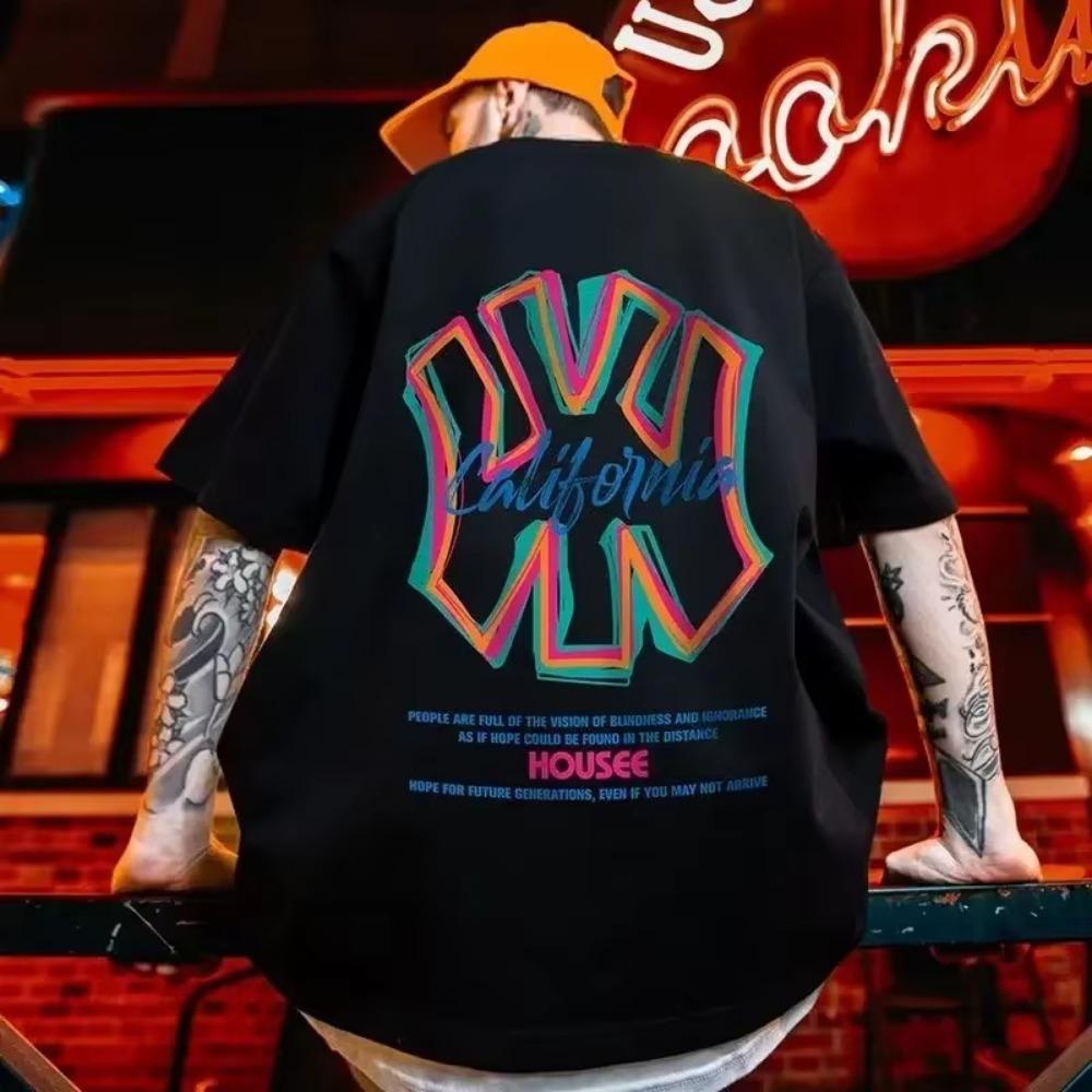Summer New Casual Loose T-shirt Short Sleeved Men's Fashion Loose Printing Large 8XL Hip Hop Couple Wear Half Sleeve Cotton Top