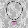 Fashion Hip-hop Pink Glass Crystal Heart-shaped Pendant Black Rope Necklace for Women Carnival Party Collar Chain Jewelry Gifts