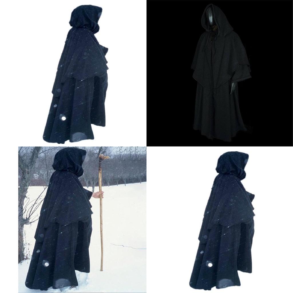 Elegant Black Medieval Cape Hood Robe Perfect For Renaissance Cosplay And Halloween