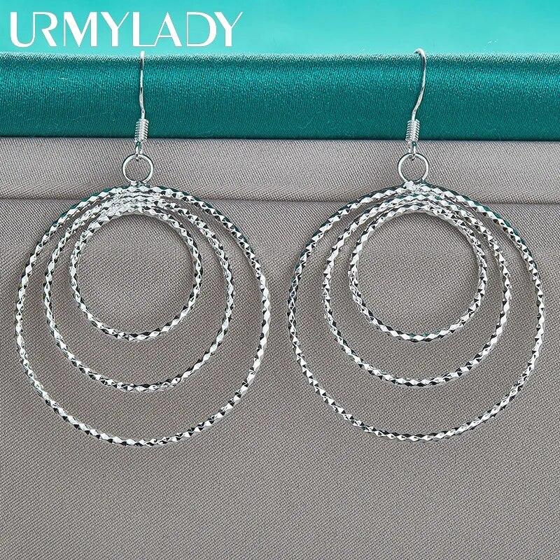 URMYLADY 925 Sterling Silver Three Ring Earrings For Women Charm Wedding Party Fashion Jewelry