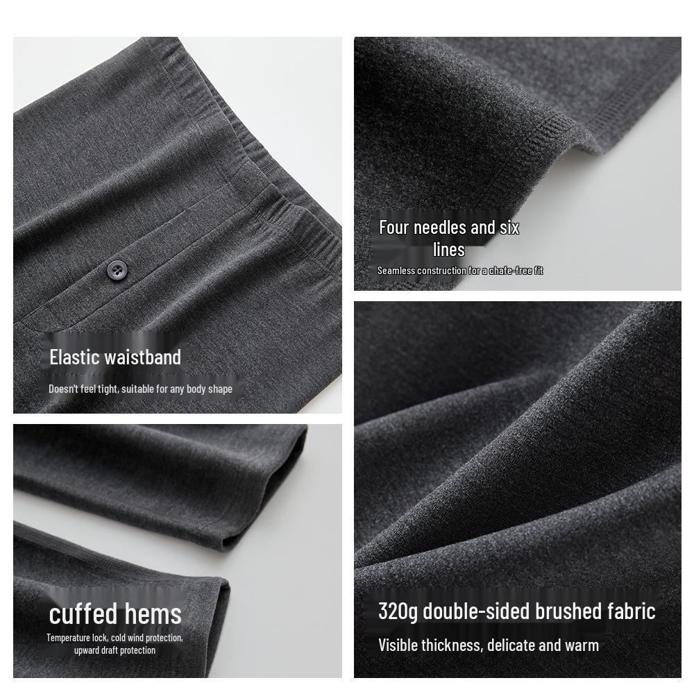 Men's Thick Fleece-Lined Warm Pants: Heat-Generating Acrylic and Cotton Base Layer for Autumn/Winter