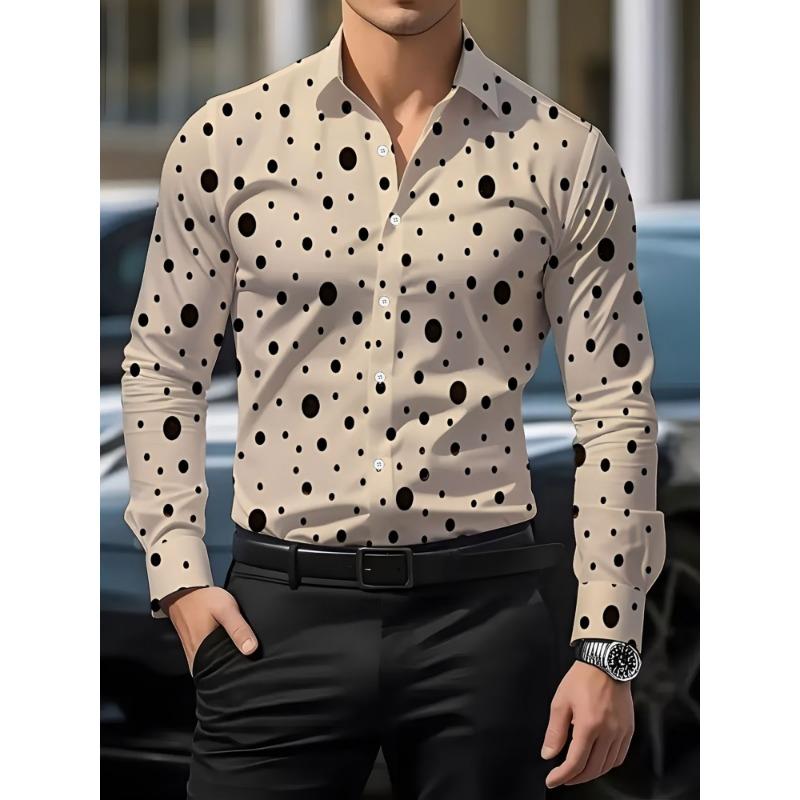 Men's Polka Dot Collar Long Sleeved Shirt Casual Shirt European and American Trend Daily Commuting Formal Top