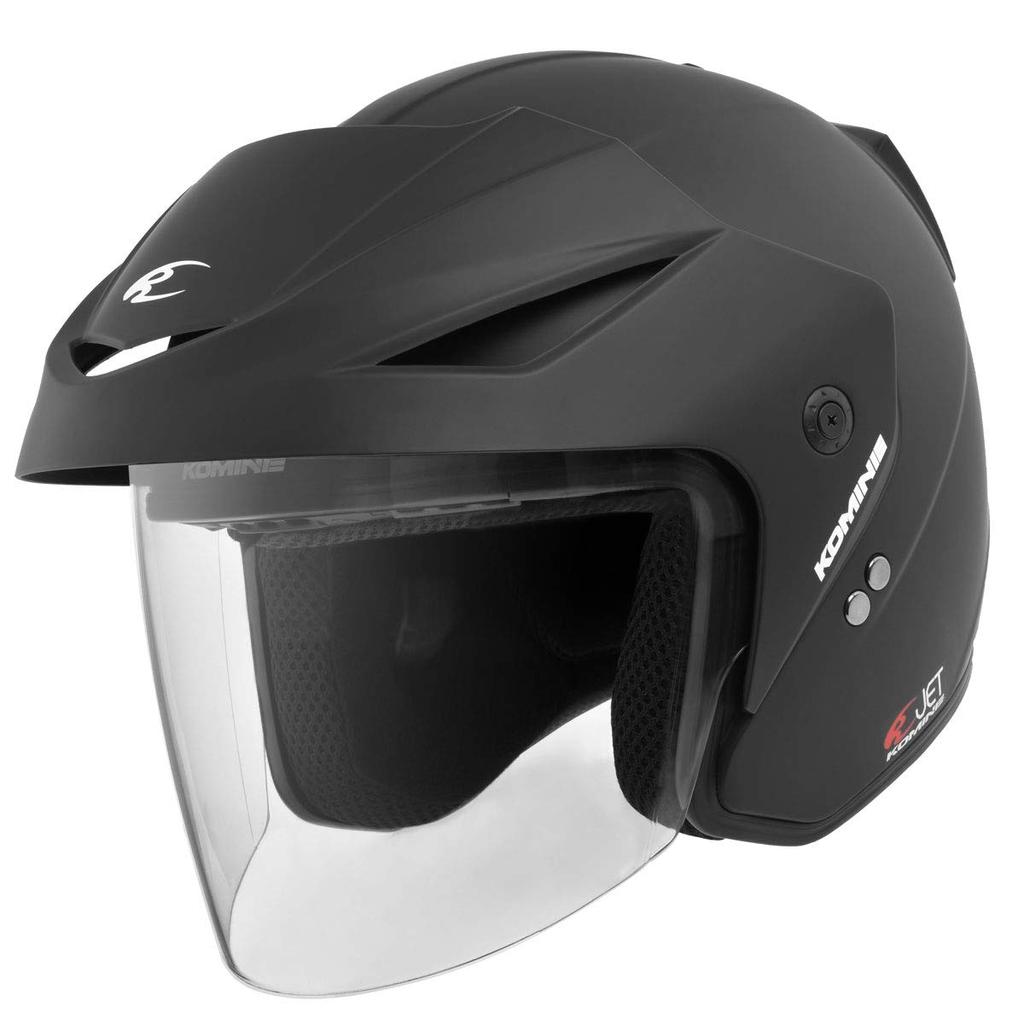 Komine Motorcycle Matte Black XL UV Cut Shield High Strength ABS Shell Jet Helmet Era-II HK-1651