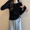 Women's Slim Fit Long-Sleeve Drawstring Pleated Top - New Autumn/Winter Design with Irregular Hem