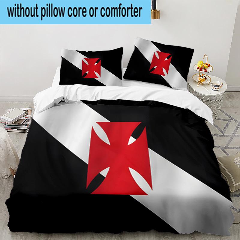 3PCS Red Cross CR Flamengo Printed Bedding Set, Includes A Duvet Cover and Two Pillowcases for Bedroom, Suitable for All Seasons