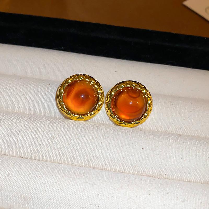 Cercei Hoop Eleganti de Moda Maillard cu Rasina Ambra Retro Placati cu Aur in Forma de U Zircon Designer de Lux 2025