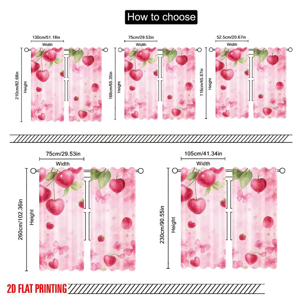 2pcs,2D Plane Printing Minimalist Curtains Berry Blossom Dream Polyester Fabric (without Rod) Festive Use for Living Room,