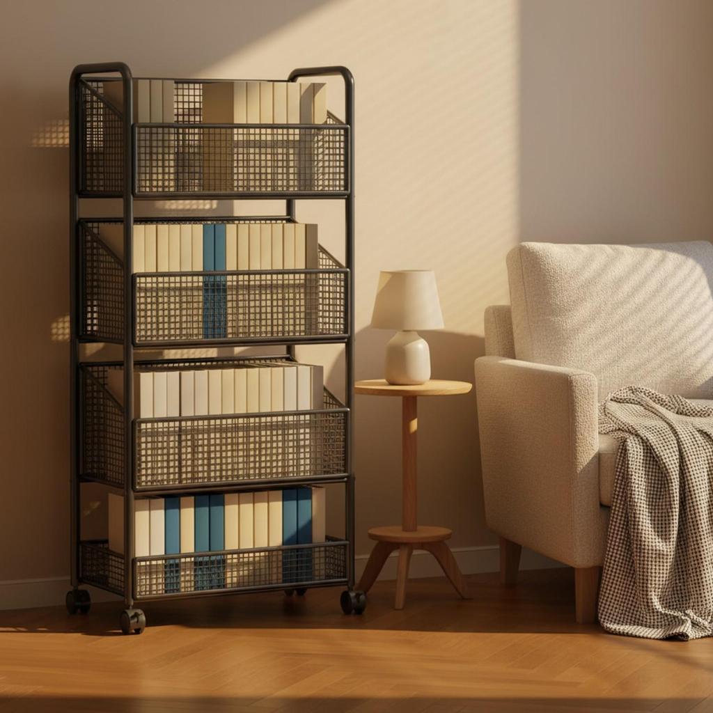 Freestanding Wire-Mesh Storage Rack with Guardrails Narrow Standing