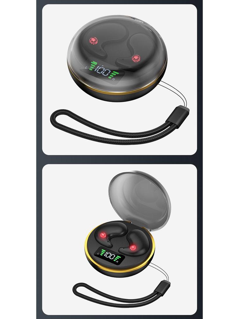 BY8 Bluetooth Sleep Earbuds - Non-In-Ear, Double Ear, Mini Invisible Design with Charging Case & Digital Display - Casual Stereo Sound.