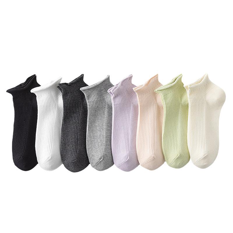 Women's Rolled-up Short Socks for Spring and Summer, Thin Solid Color Cotton Socks, Simple and Versatile, Mesh Breathable Short Socks