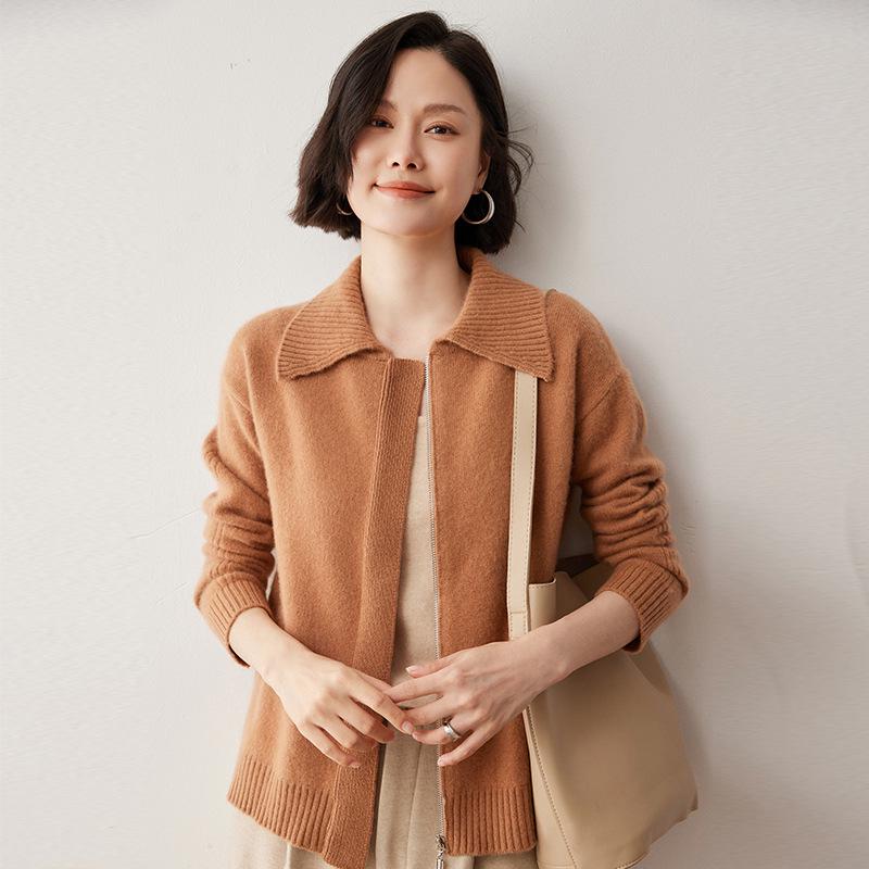 Korean Style Women's Loose Cashmere Cardigan with Zipper