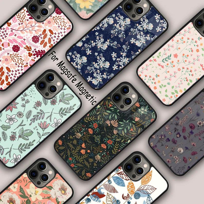 Floral Theme Pattern Back Magnetic Phone Case For APPLE iPhone 17 Air 16 14 13 12 Pro Max 15 Plus Charge With MagSafe Cover