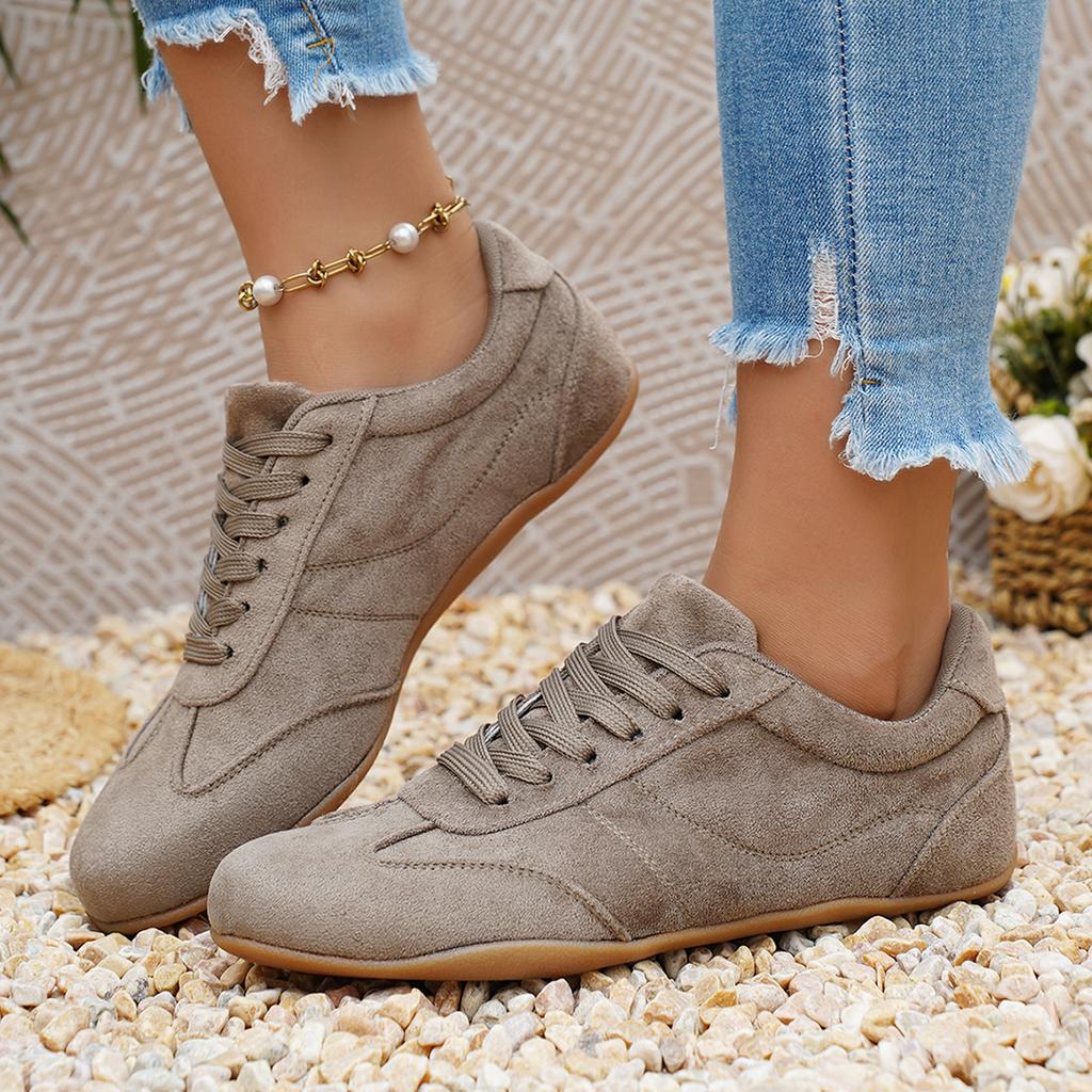 New Women Natural Suede Sneakers Lace-Up Soft Comfort Casual Walking Driving Shoes Female Footwear