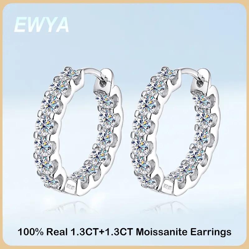 EWYA Luxury Moissanite Hoop Earrings 2.6 Carat D Color S925 Silver Earring For Women Party Fine Jewelry Christmas Gift