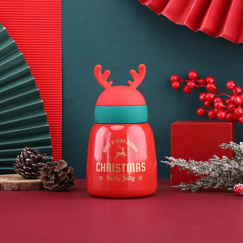 300/330ml Christmas Thermos Cup Stainless Steel Coffee Bottles Cute Cartoon Antler Water Bottle Couple Cups Xmas New Year Gifts