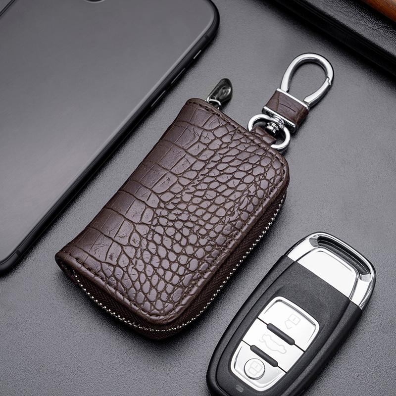 Car Keychain Cover Crocodile Pattern Men'S Keychain Leather Car Key Wallet Butler Key Storage Bag Zipper Key Bag Unisex Pouch