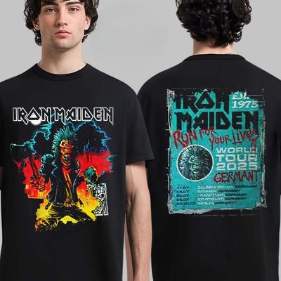 Rare Ir Maiden Run for Your Lives World Tour 2025 Germany Tour Event Tee Eddie with His Axe Art Two Sided T-Shirt
