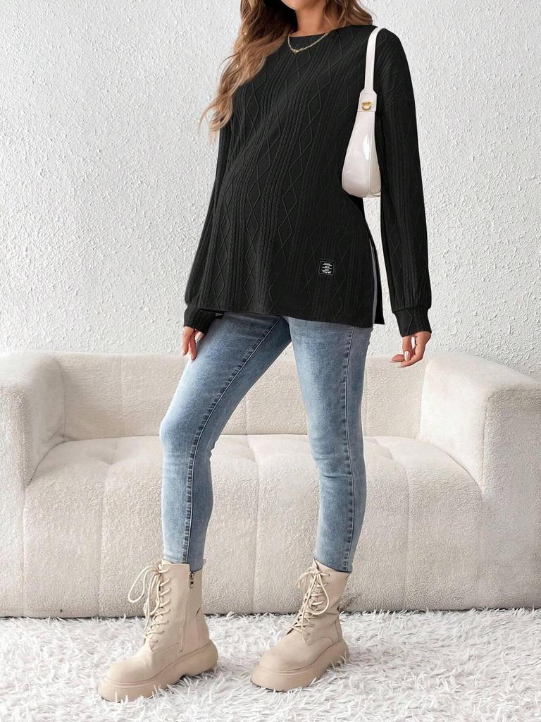 New Maternity Long Sleeve Solid Color Casual Top - Comfortable Round Neck T-shirt