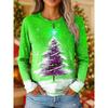 Women's Vintage Christmas Tree Print Long Sleeve T-shirts Holiday Gift Crew Neck Festive Party Top