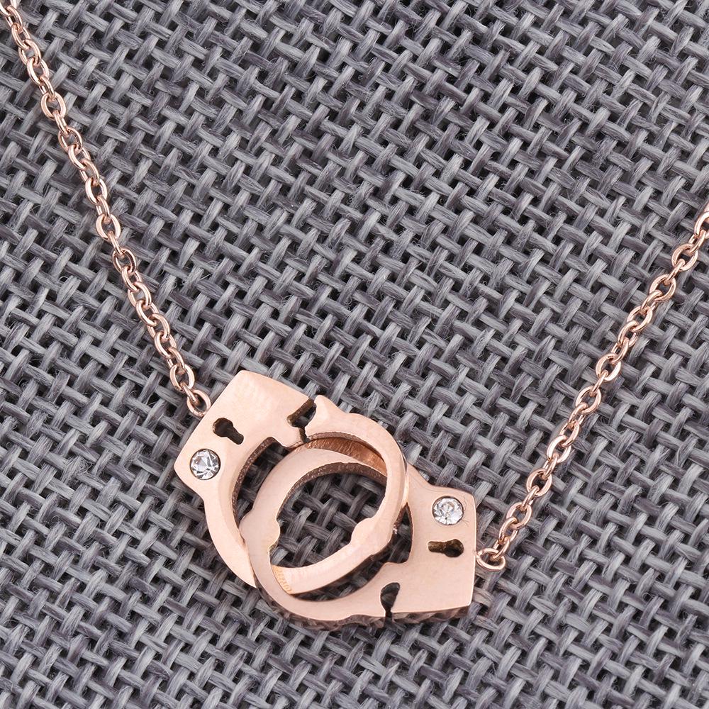 Stainless Steel Fashion Handcuff Necklace & Interlocking Bracelet Set for Women