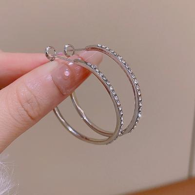 European and American Exaggerated Flash Diamond Big Earrings Light Luxury Atmospheric Circle Earrings 2025 New Personalized Ear Jewelry