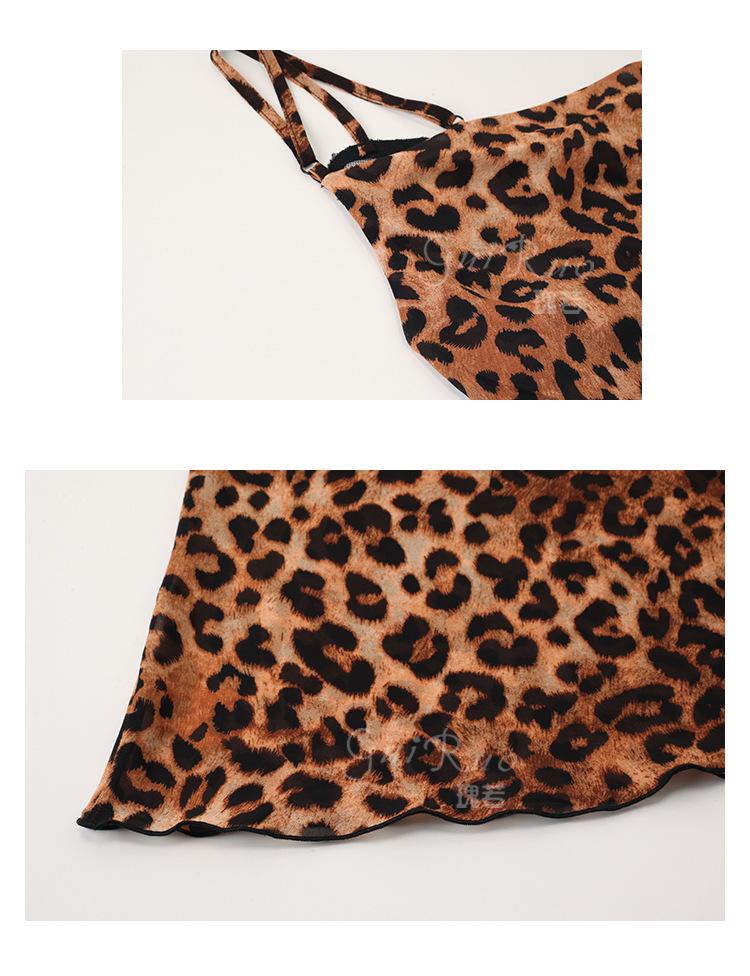 Leopard Print See-Through Nightgown: Sexy Butterfly Spaghetti Strap Loungewear Set for Women