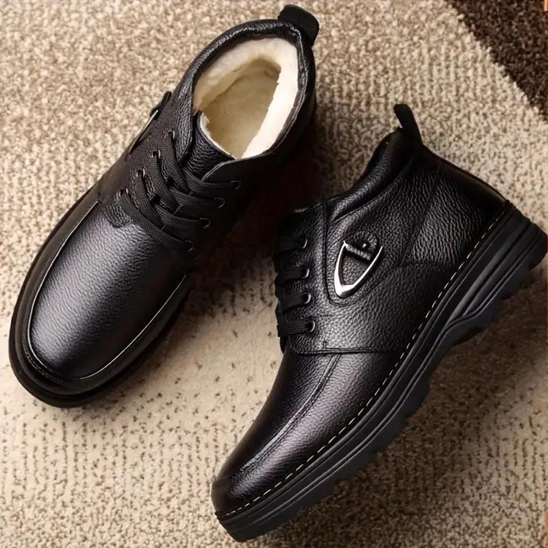 Men Snow Boots Fashion Thick Warm Suede Shoes Leather Surface Business Shoes for Men High Cut Anti Slip Comfortable Casual Shoes