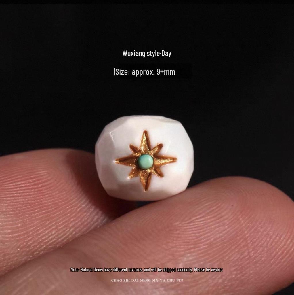 Mammoth Ivory Sun Moon Stars Barrel Beads Bracelet with Buddhist King Kong Bodhi Accessories