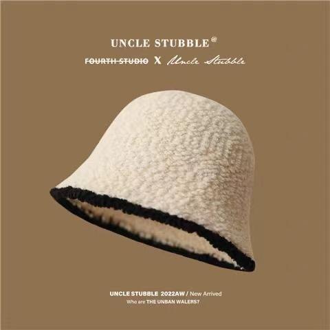 Xiaoxiangfeng plush bucket hat female face small plain knitted bucket hat big head circumference hat