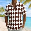Chemise à manches courtes imprimé argyle pour homme, Chemisier décontracté à col rabattu pour le printemps et l'été, Haut coupe ample