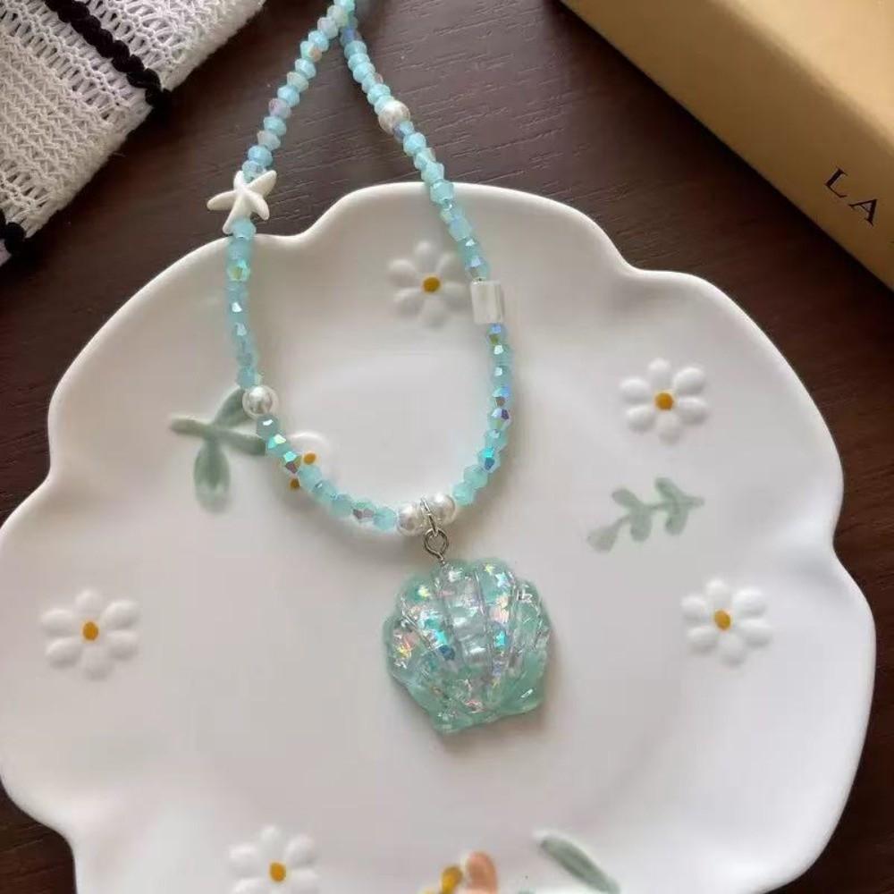 Blue Beaded Beaded Necklace Starfish Shell Starfish Choker Premium Shell Necklace Daily Wear