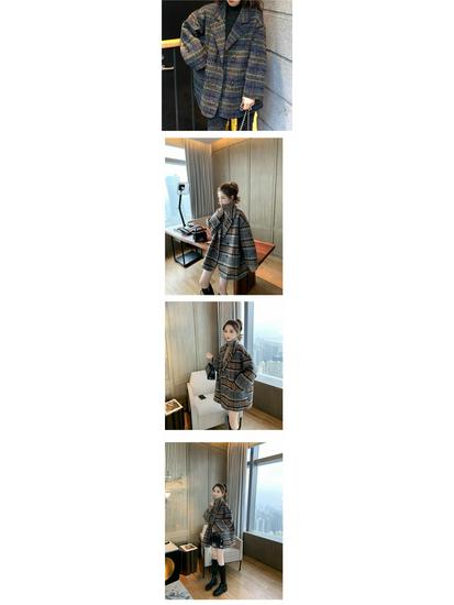 Γυναικείο Ρετρό Παλτό από Μαλλί με Καρό Μοτίβο - Κορεατικό Στυλ, Συλλογή Άνοιξη 2025, Μοντέρνος Σχεδιασμός που Μειώνει την Ηλικία, Κατάλληλο για Άνοιξη και Φθινόπωρο