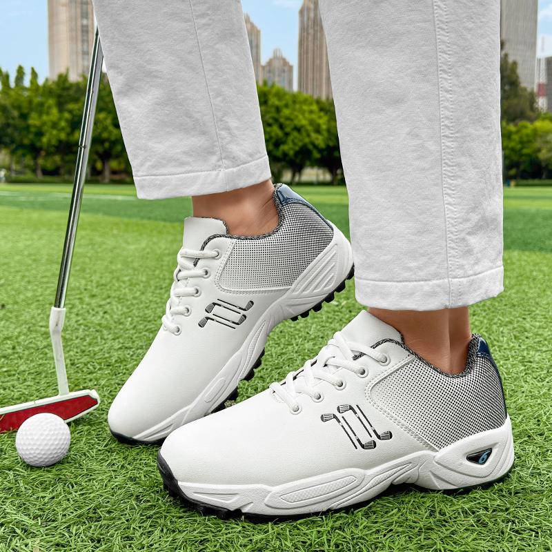 White Men's Golf Shoes Leather Waterproof Grass Training Shoes Men Outdoor Non-slip Golf Sports Shoes Platform Casual Sneakers