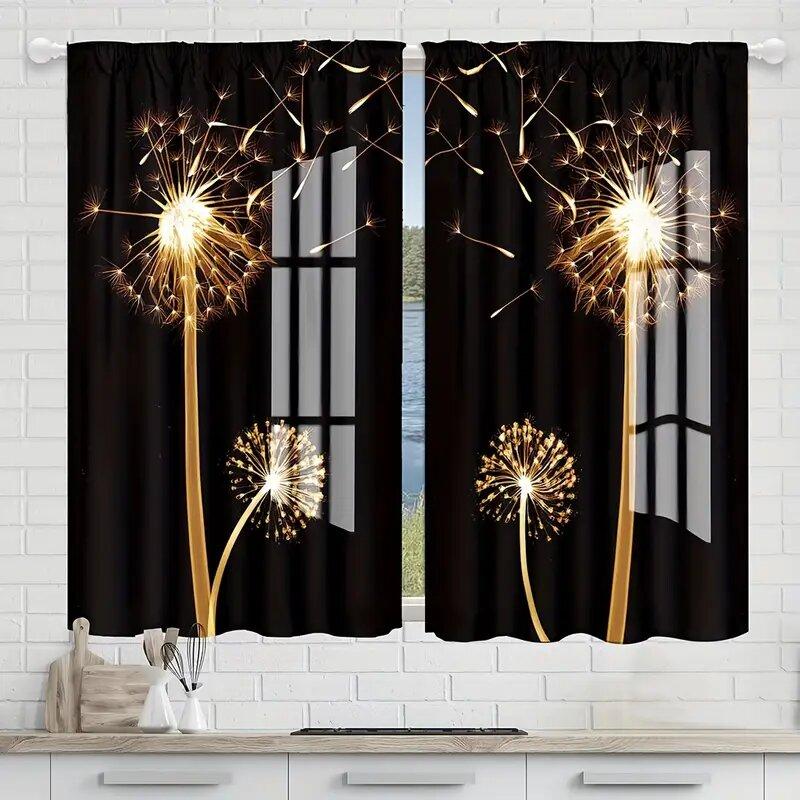 Golden Dandelion Flower Pattern Printed Curtains Suitable Bedroom Living Room Home Decoration Curtain Made Of Polyester Washable Great Ready