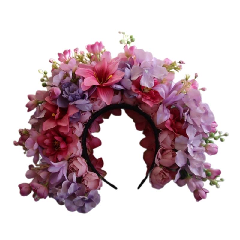 

Bridal Garlands Florals Crowns Wedding Flower Headband Beach Wreath Hairband Girl Hair Accessory Women Head Hoop Props фіолетовий/рожевий