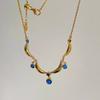 Anenjery Lace Blue Water Droplet Tassel Necklace For Women Retro Sweet High-end Personalized Versatile Collarbone Chain Jewelry Gift
