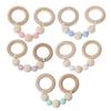 Baby Play Gym Montessori Toys Baby Teether Beech Wood Ring Silicone Beads Wooden Rattle